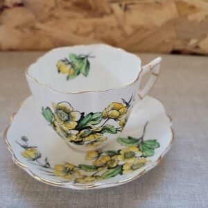 Floral Tea Cup and Saucer Set - White and Yellow